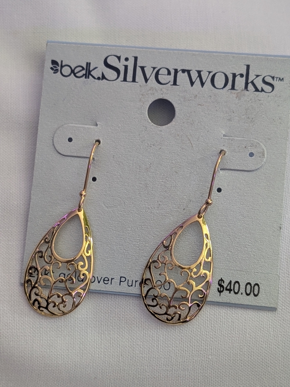 Silverworks Gold-Tone Filigree Teardrop Earrings